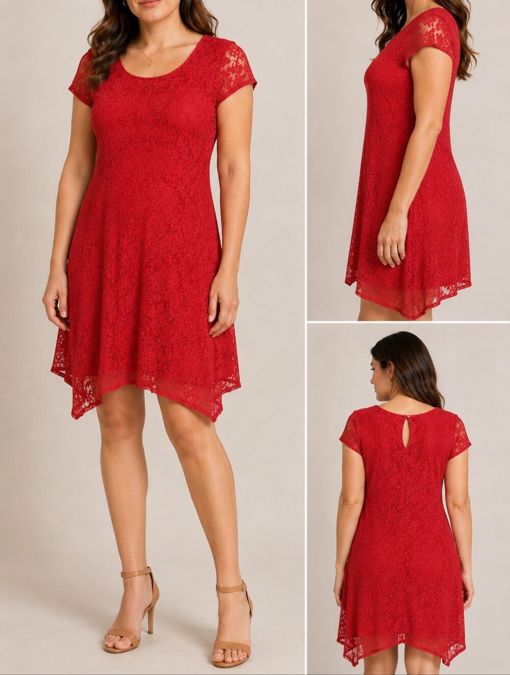 Size 8 Atmosphereb Red Lace short sleeve party dress